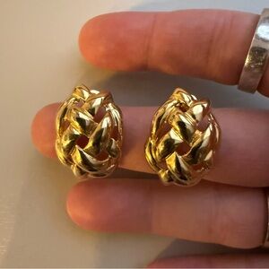 Vintage 80s Chunky Gold Woven Basketweave Knot Stud Earrings Old Money Preppy